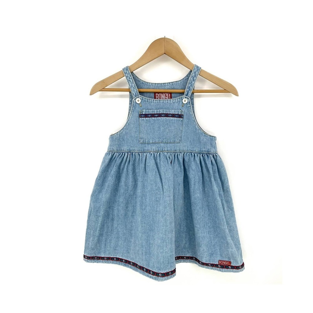 Vintage 90s Bongo dress girls kids 1990s‎ embroidered denim jumper 5T